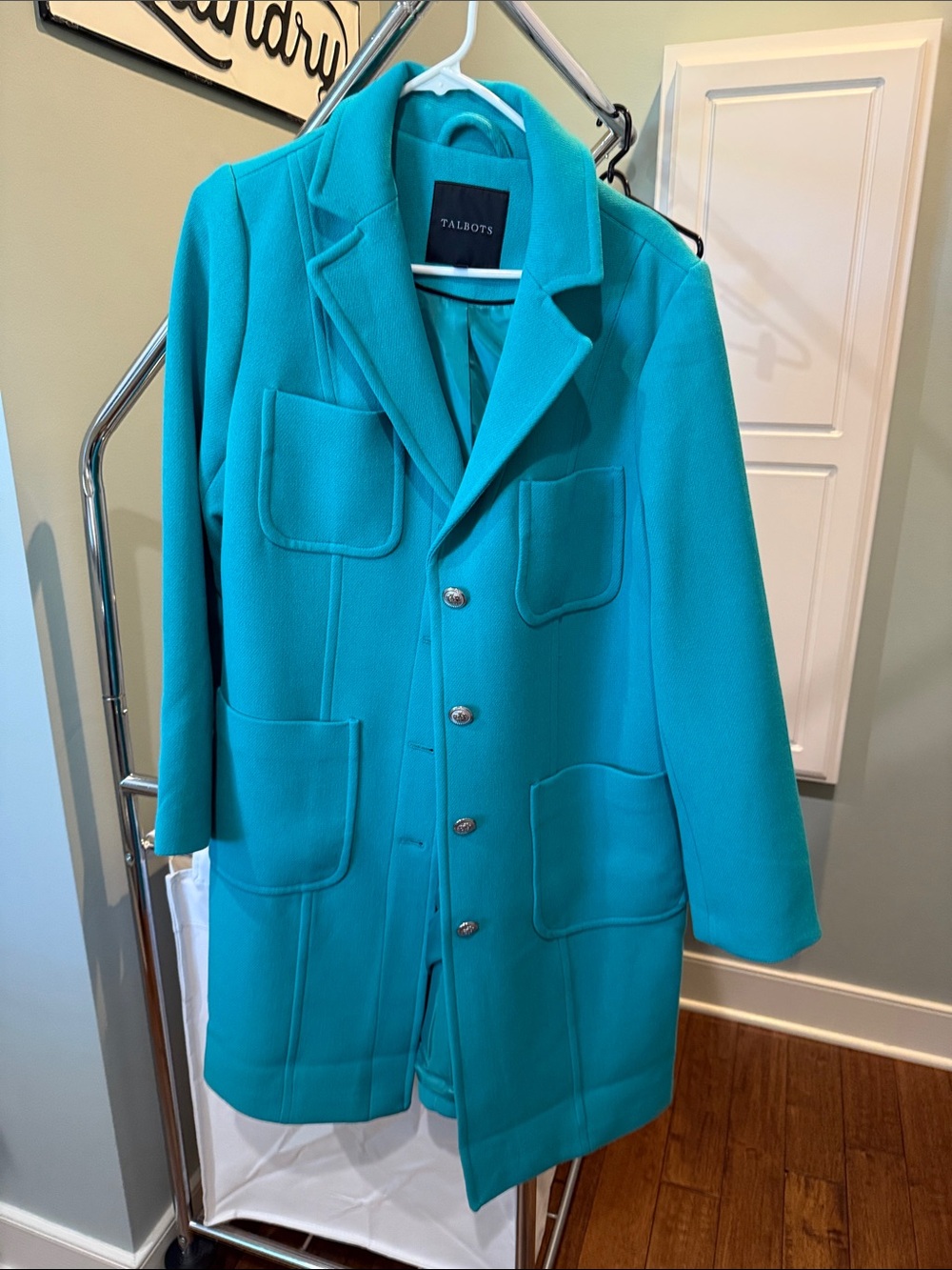 Talbots Turquoise Patch-Pocket Wool Blend Coat